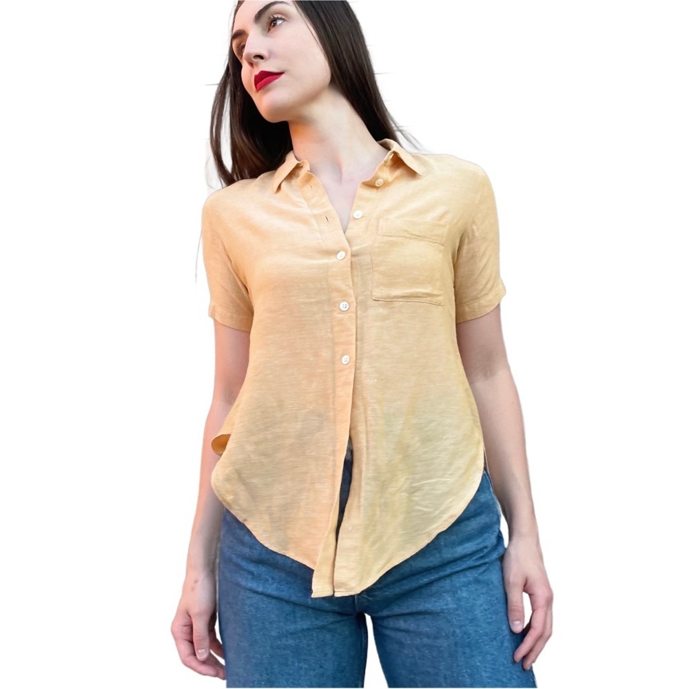 Theory Minimalist Linen Blend Farm Core Button Front Collared Summer Shirt S
